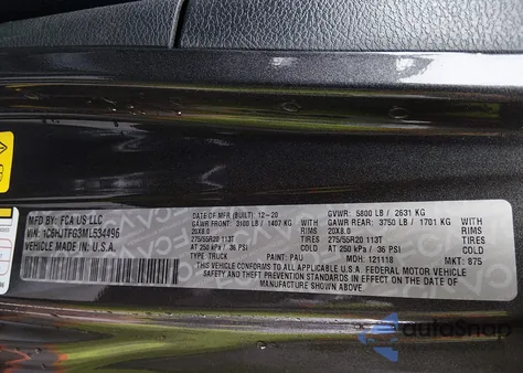 2021 Jeep Gladiator High Altitude 4X4 z USA, uszkodzony, nr VIN 1C6HJTFG3ML534496